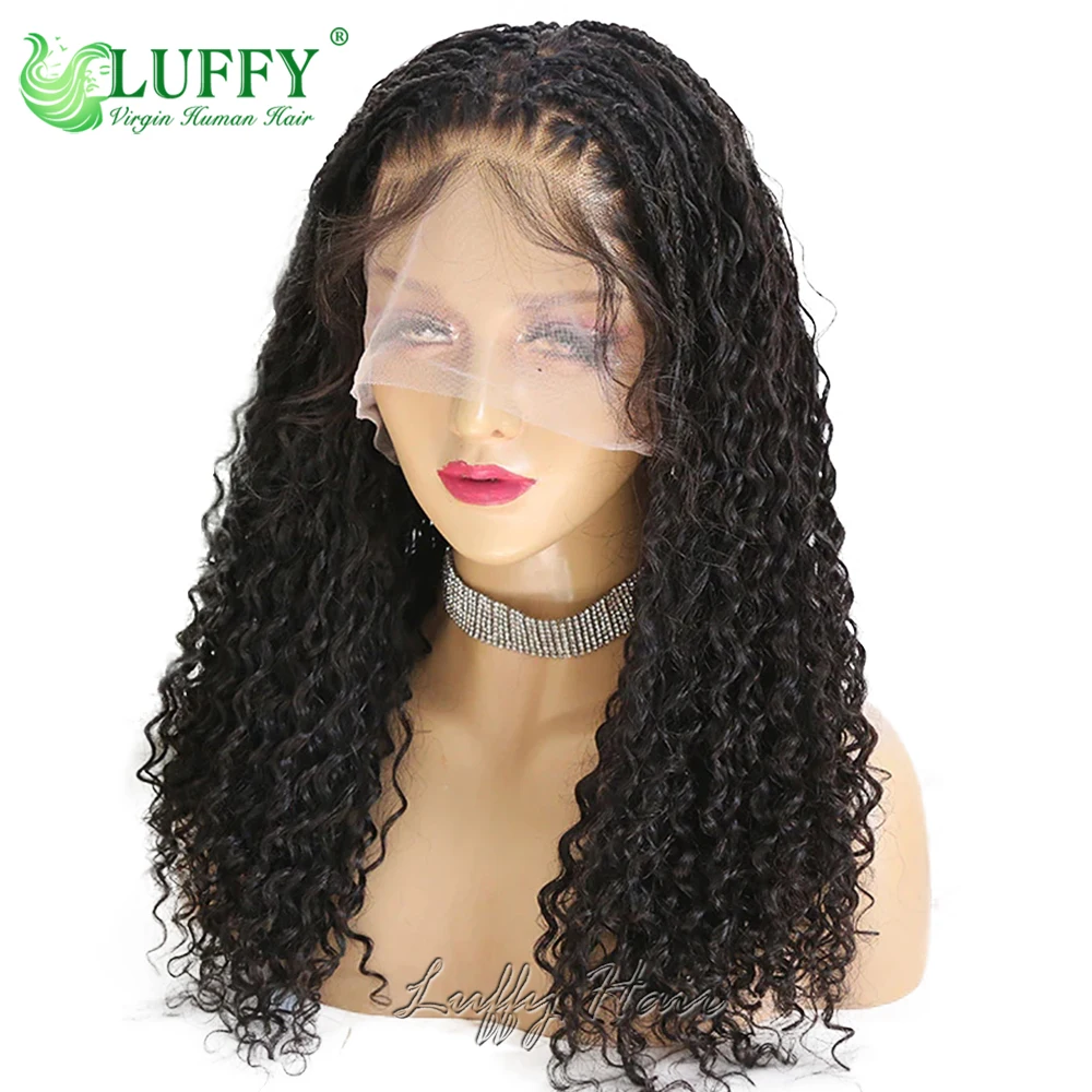 Knotless Boho Box Braids HD Transparent Full Lace Wig Curly Ends Human Hair Pre Plucked Braided Wigs 300 High Density For Women