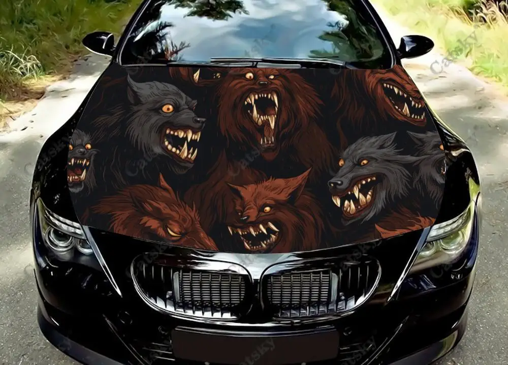 

Cerberus Hell Dog Car Hood Decal Stickers Wrap Vinyl Film Engine Cover Decals Sticker Car Hood Protective Film