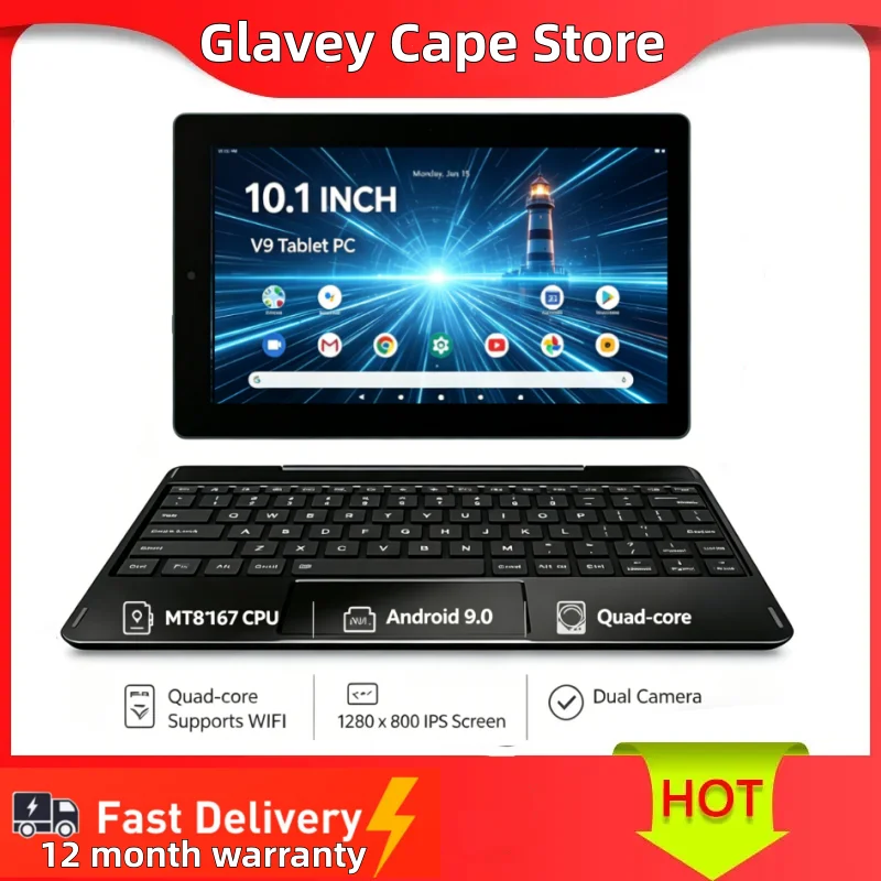 Tablet PC V9 de 10.1 pulgadas, 2GB de RAM, 32GB de ROM, CPU MT8167, Android 9.0, cuatro núcleos, compatible con WIFI, pantalla IPS de 1280 x 800, cámara dual