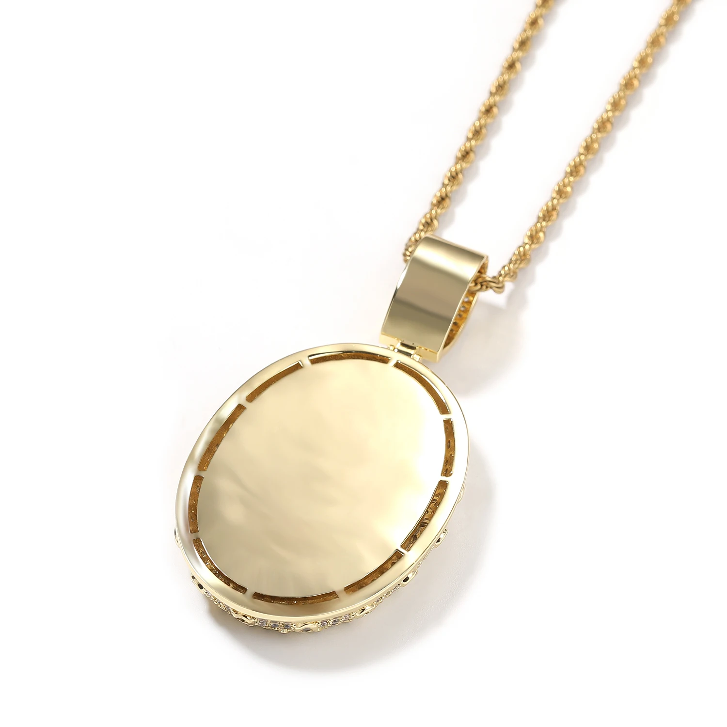 THE BLING KING Custom Oval Shape Photo Pendant Necklace Engrave Name Iced Out CZ Medallions Hiphop Jewelry Memory Gift