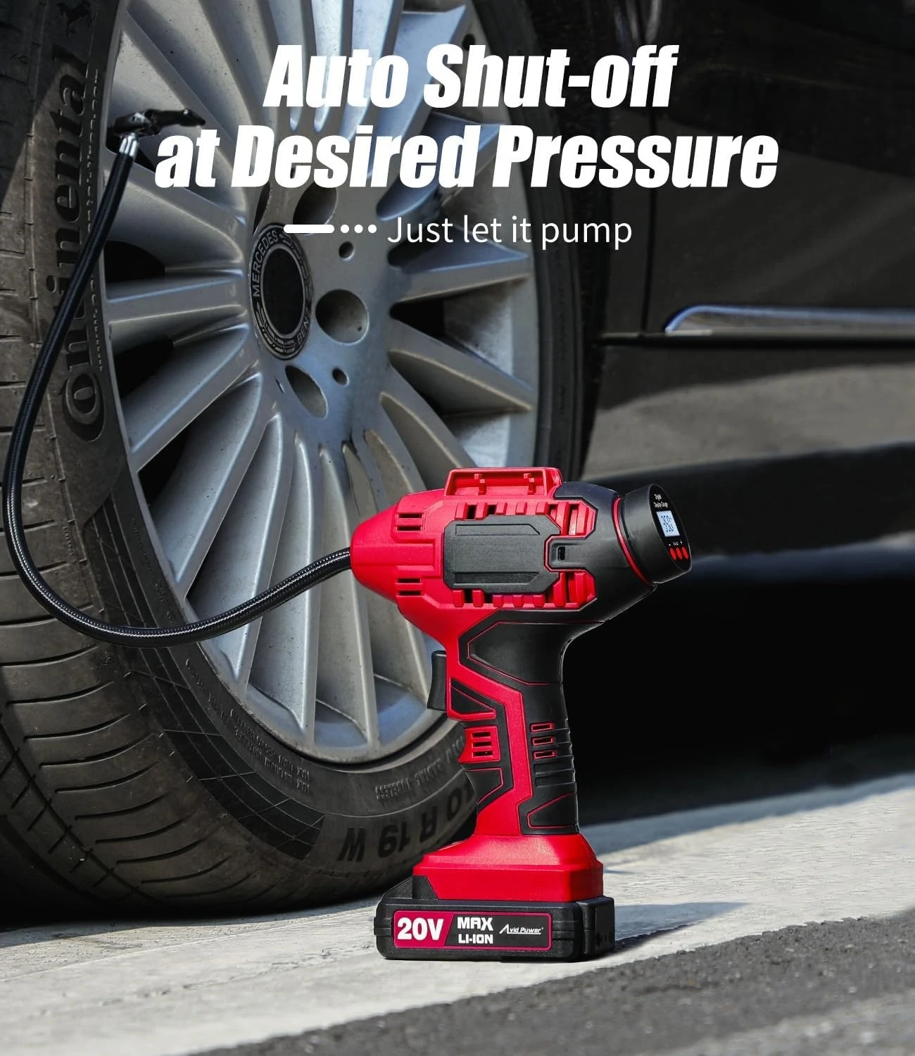 

Tire Inflator Portable Air Compressor, 20V Cordless Car Tire Pump, Rechargeable Battery Powered Air Compressor w/12V DC Adapter
