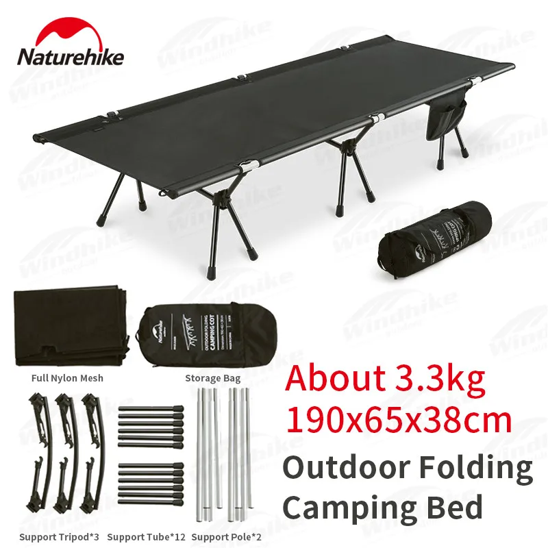 Naturehike Camping Cot Field Ultralight Aluminum Alloy Camp Bed Travel Outdoor Folding Sleeping Height Adjustable Bearing 150kg