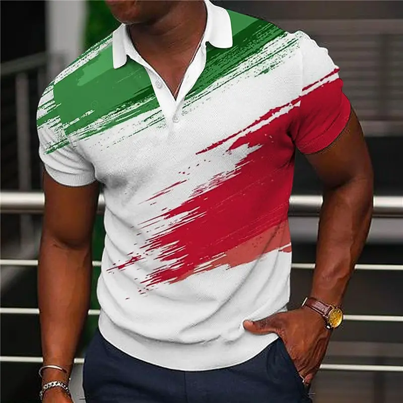 Men's Polo Shirt Three Color Graffiti Print Short Sleeve T-Shirt For Men Fashion Casual Man Clothing Oversized Golf Sport Shirts