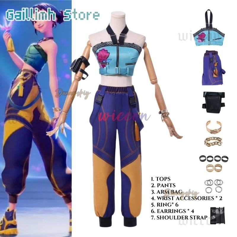 

KPOP Huntrix Zoey Косплей Костюм Парик Руми Мира Сценическая Униформа Топ Серьги Суперзвезда Охотники Демонов Девушка Женский Комплект Костюм на Хэллоуин