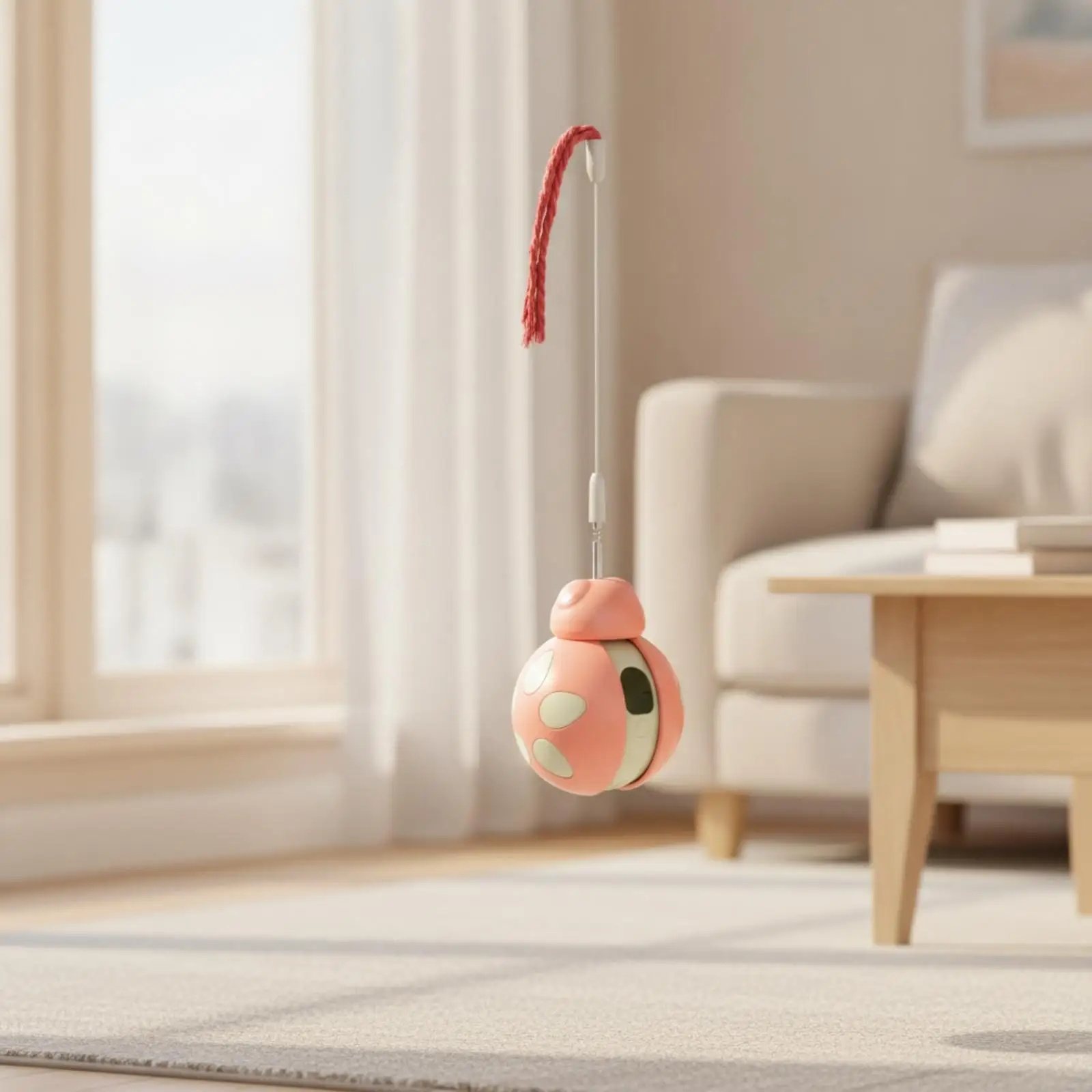 Rolling Cat Toy with Dangling Teaser and Treat Release for Solo Play and Hunting Fun
