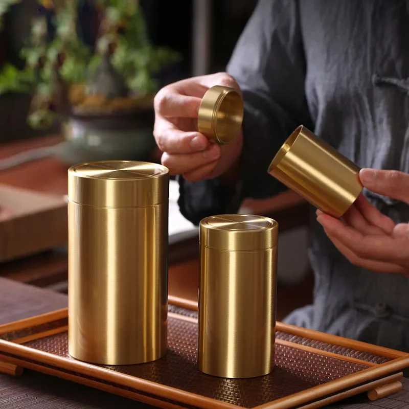 Brass Tea Caddy Travel Sealed Home Portable Metal Small Portable Brass Airtight Cans, Small Tea Cans for Household Use