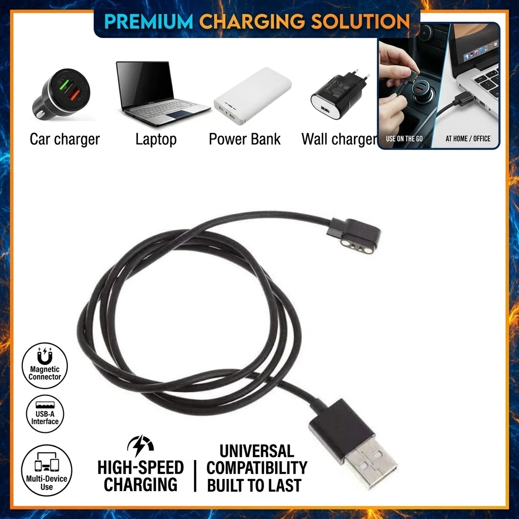 Magnetic Charge Charging Cable For Smart Watch For 2 Pins 2.84/4/7.62mm Distances Black Novel USB Power Charger Cables Universal