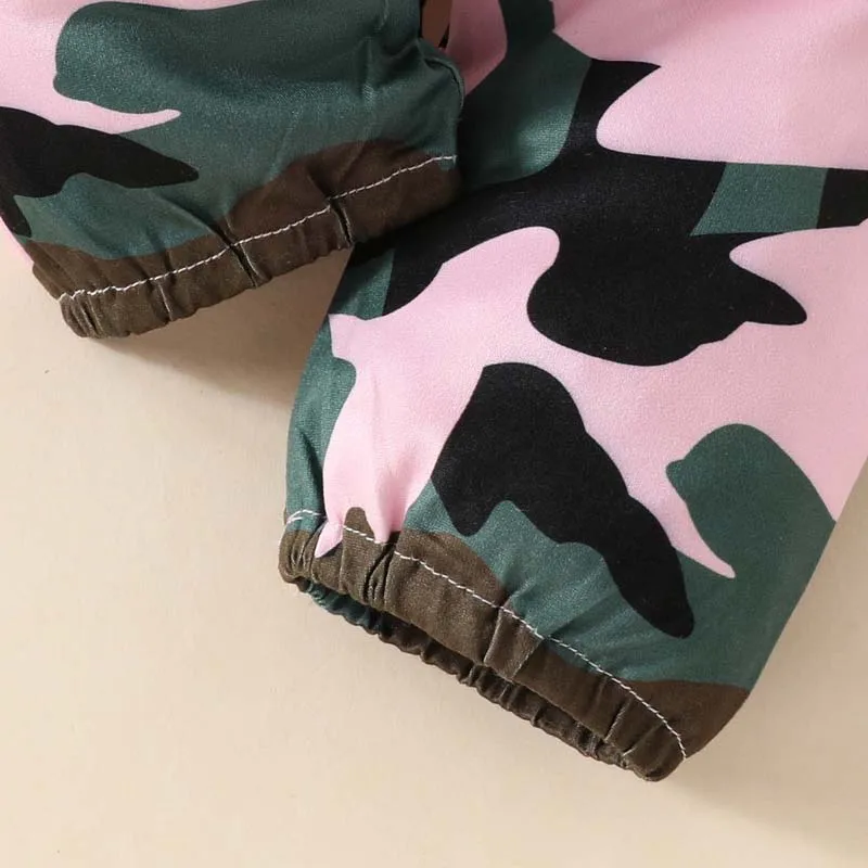 Autumn Newborn Baby Girl Clothes 3 Pcs Set Pink Long Sleeve Jumpsuit Camouflage Trousers Hairband Outfits 0-18 Months