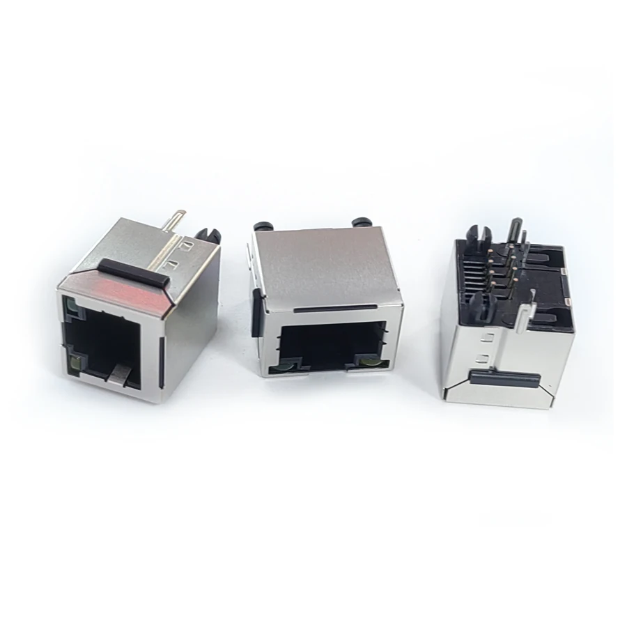 20PCS/Lot Steel Shield Ultra-Thin RJ45 8P8C Jack Connector With LED/Ear 180-Degree Vertial-Type For Network Internet Modular