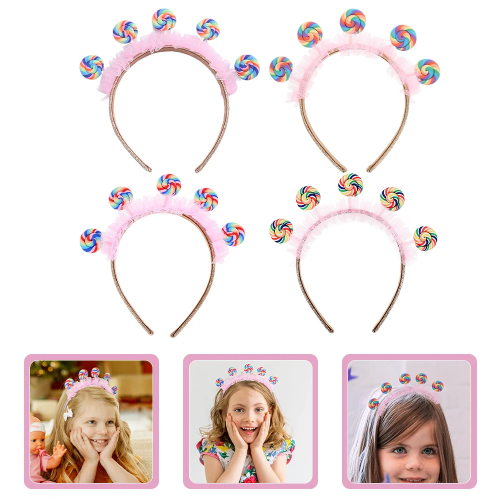 

4Pcs Kids Pink Princess Headbands Cartoon Lollipop Hairbands for Party Amusement Costume Hair Accessories