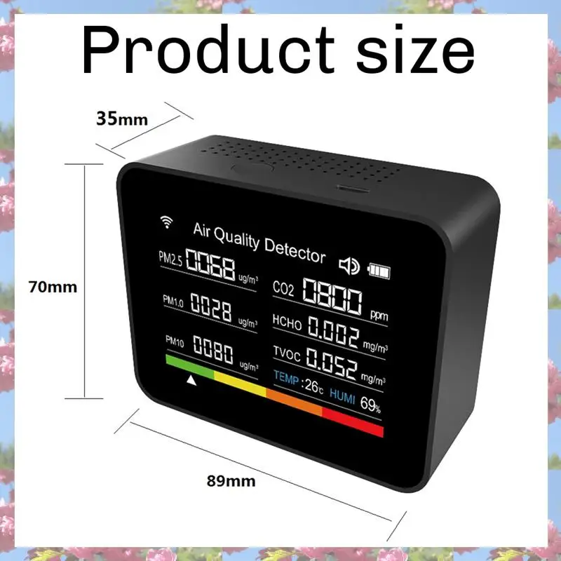Probador de Calidad del aire WIFI Tuya, ABS negro, CO2/TVOC/HCHO/PM2.5/PM1.0/PM10/temperatura/humedad/fecha/alarma/cronómetro CO2 Met, superventas