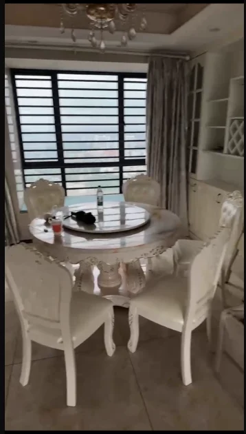 

Dining table and chair combination marble round table with turntable