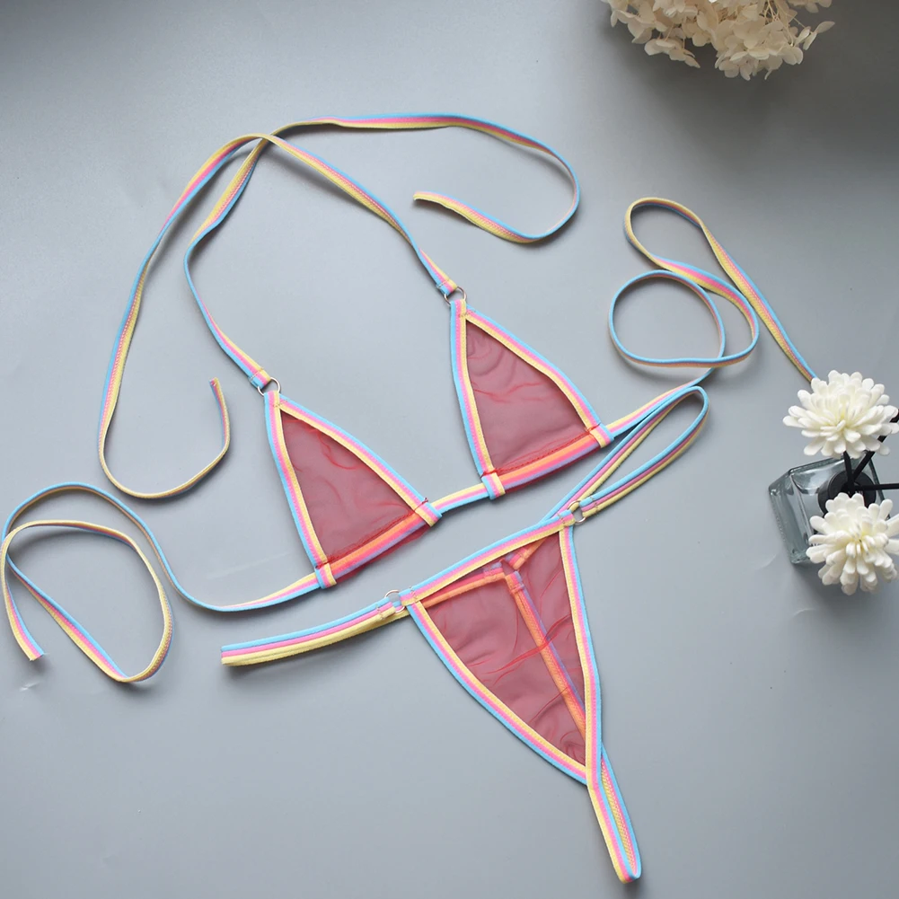 Womens Mini Bikini Thong Sexy Fun Thin Couple TBack String Thongs Set Multicolor Lingerie Set Swimwear Shiny Erotic