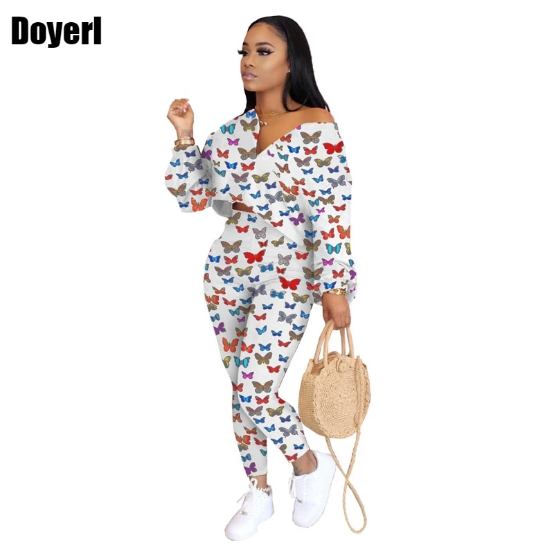 

Butterfly Print Two Peice Set for Women Loose Crop Top T Shirt and Pants Set Sweat Suits Woman Two Piece Outfit Set Tracksuit