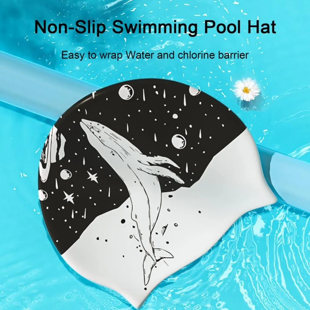 

Fashionable Double-sided Print Swimming Hat Silicone Black Swimming Cap Waterproof Silicone Swimming Cap for Swimming
