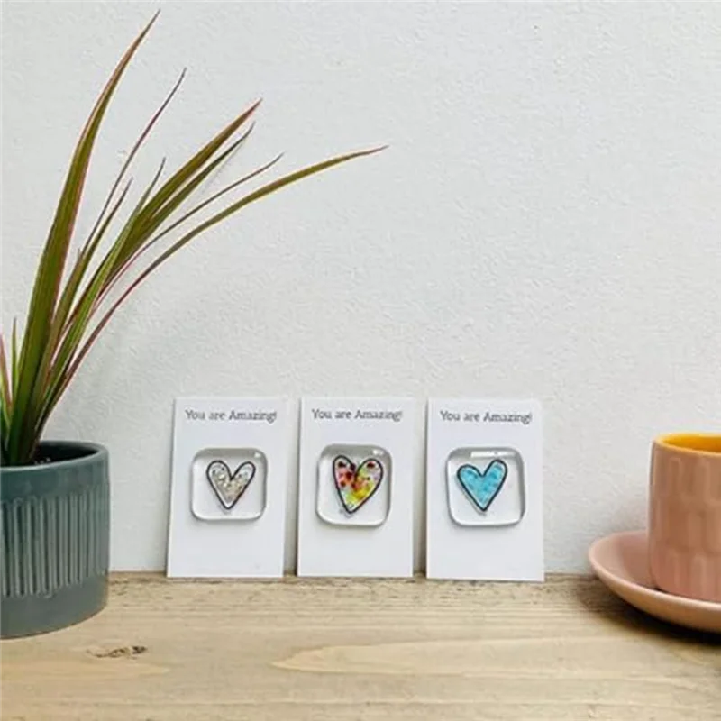 【ГОРЯЧИЙ】Карманный жетон, стеклянная карта в форме сердца, подарок на память, карманные карты в форме сердца, плавленый стеклянный карманный жетон в форме сердца, зеленый, прочный, 4 х 4