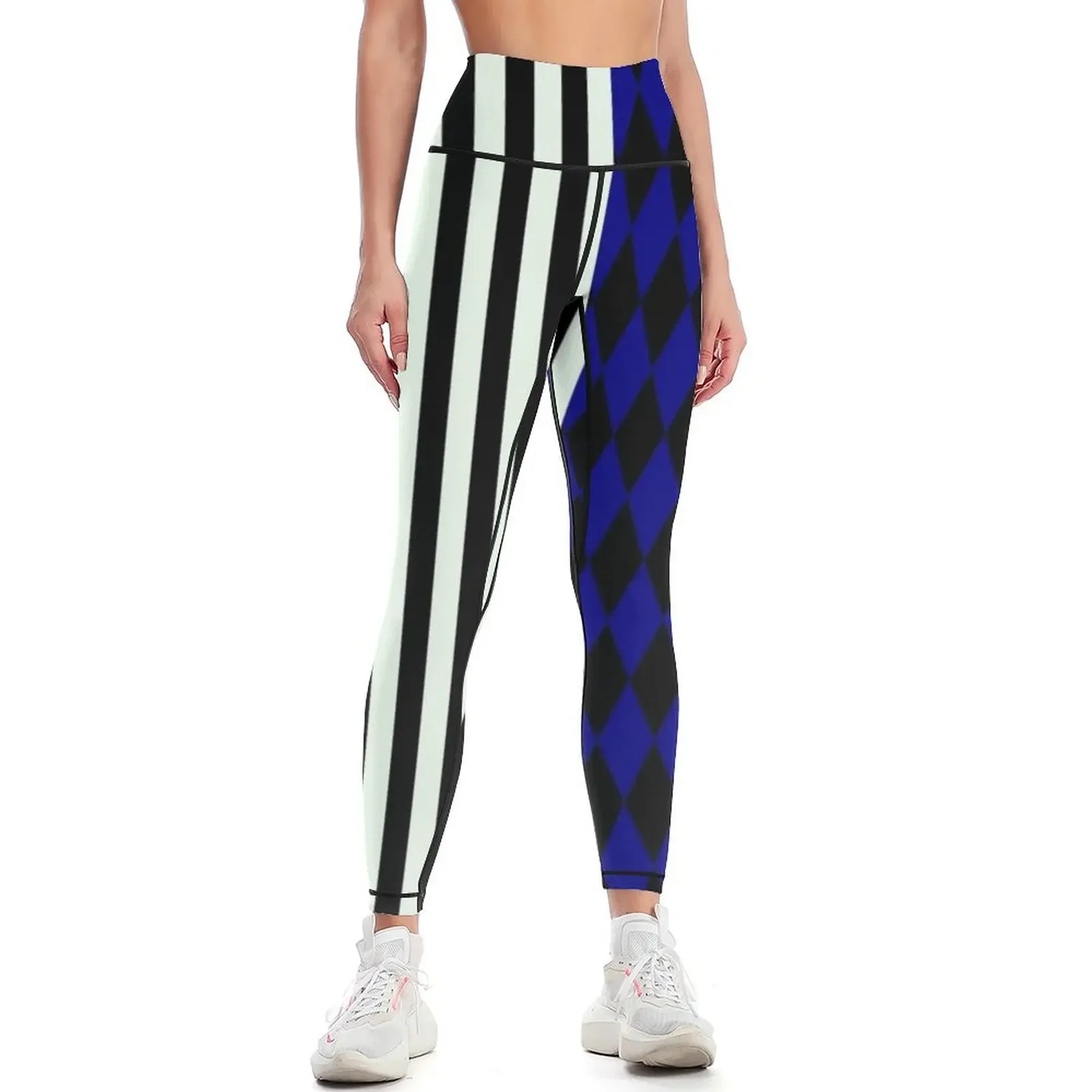 

Black and Blue Diamond and White Stripe Leggings high waist Pants sport Women's push up Womens Leggings