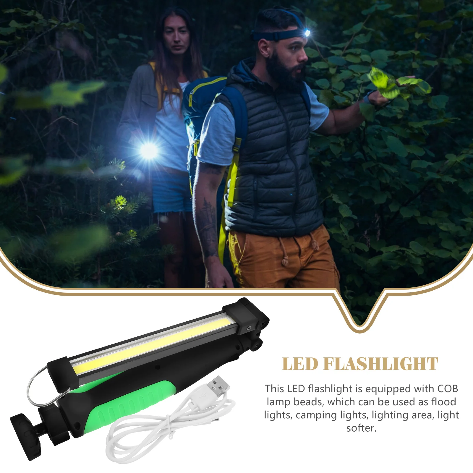 

Rotatable LED Flashlight COB Inspection Car Maintenance Work Light USB Charging Camping 360 Degree Adjustable Bearings H