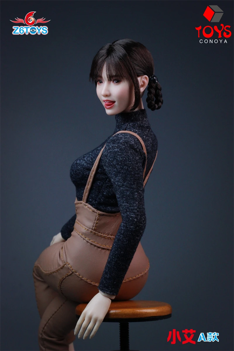 Z6TOYS ZC017 1/6 Asian Girl Xiaoai Movable Eye Head Sculpt Model with Tongue Fit 12'' Female Soldier Action Figure Body Dolls