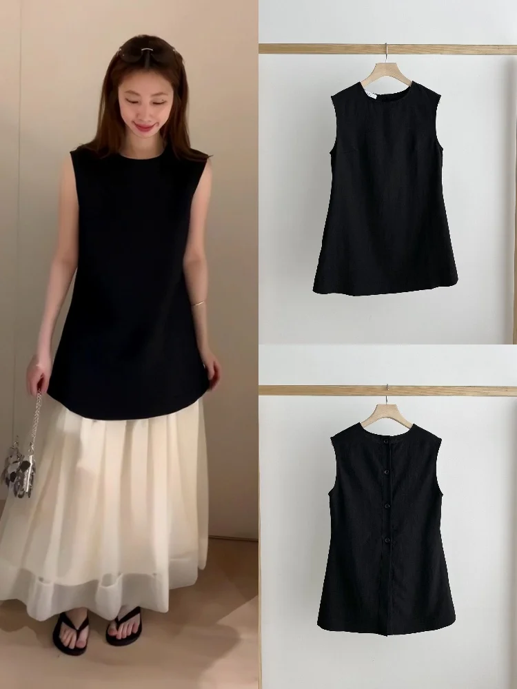 

Свободный жилет трапециевидной формы, топ без рукавов, женская верхняя одежда Dongda Gate Sle, простой дизайн, накидка средней длины, летний сезон