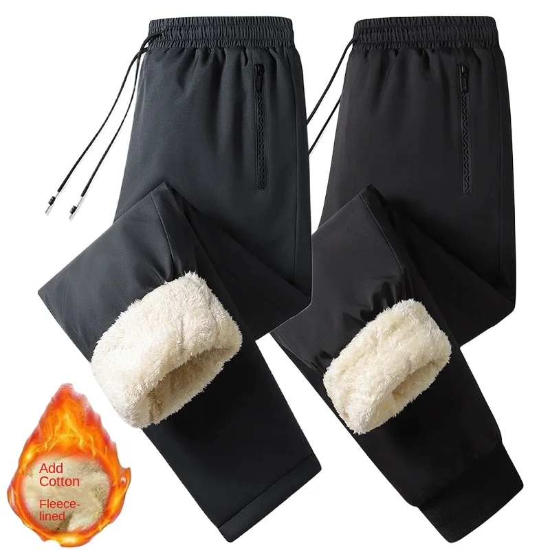 Moletom de lã grossa masculino, calça casual quente de alta qualidade, impermeável, cordão, tamanho grande, calças de jogging, moda inverno, L-7XL