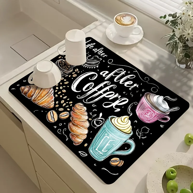 Drying Mat Fall Leaves Coffee Please Pumpkin Letter Print Tableware Drain Pad for Coffee Machine Countertop