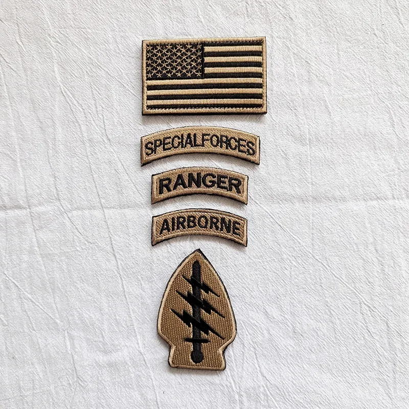 5pcs Set Special Forces Embroidery Hook Loop Patch US Flag Ranger Tab Military Emblem for Cloth Bag Tactical Patches