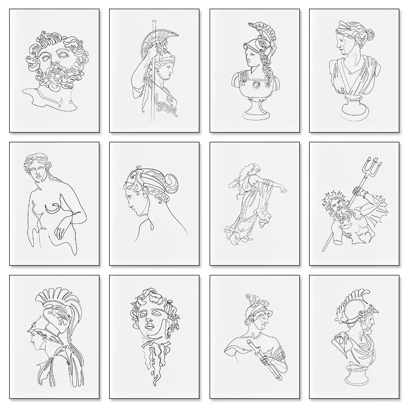 Classic Greek Mythology Statue Minimal One Line Poster Abstract Prints Diamond Painting Wall Art Pictures Home Room Modern Dec