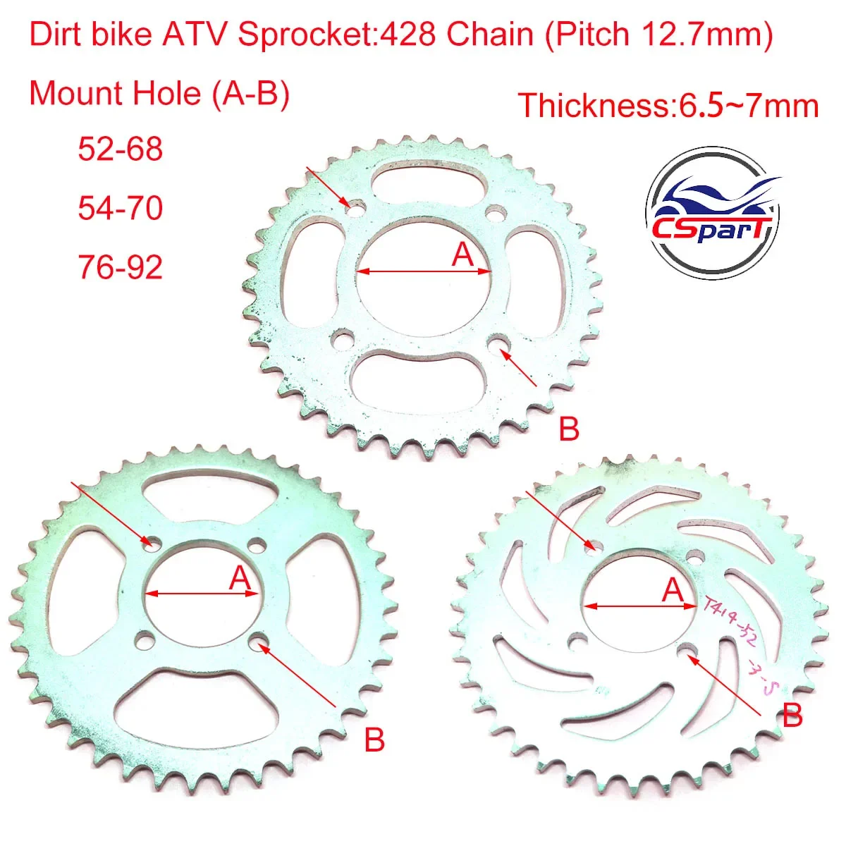 428 Chain 37T  41T 48T 52mm 54mm 76mm Rear Sprocket For  ATV Quad Dirt Pit Pocket Bike Chopper