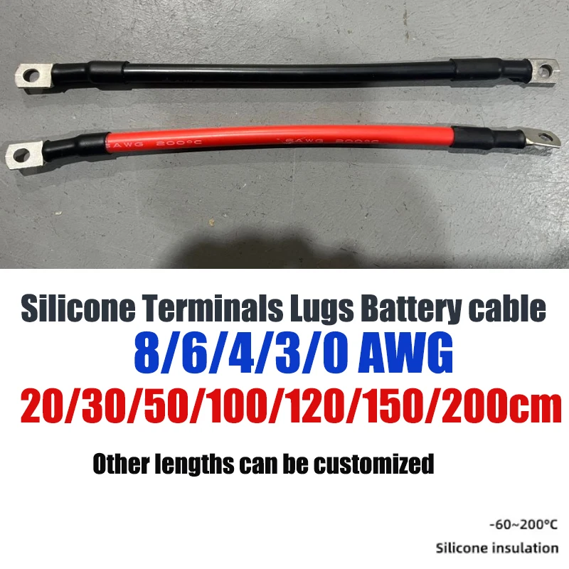 

Soft Silicone Lugs Battery Power Connector Cable 0 3 4 6 8 AWG Electrical Wires with M6 M8 M10 Terminals for Car Solar Inverter