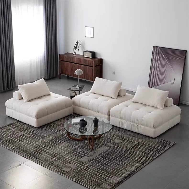 Modern Cream Wind French Square Sofa Living Room Hotel Leisure Straight Row Module Combination Flannel Fabric Sofa