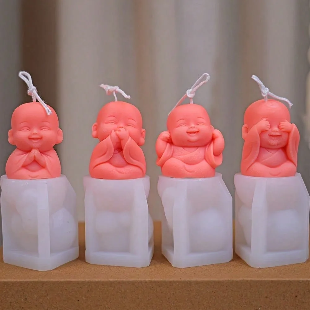Molde de silicona de monje pequeño para velas, estatua de Buda hecha a mano, yeso, resina, pegamento, herramienta de manualidades para el hogar
