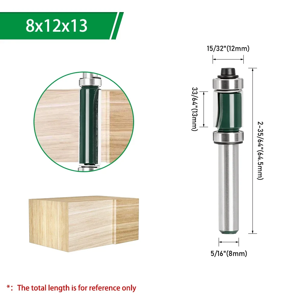 LAVIE 8mm Schaft Doppellager-Flushtrim-Fräser-Set, Hartmetallbestückter Holzkanten-Fräser für Vorlagen 13mm-38mm – Detail 8