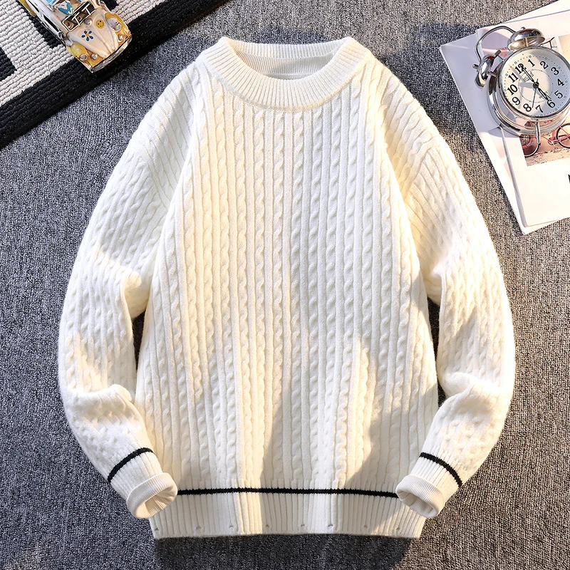 

Минималистичный однотонный свитер для мужчин, универсальный базовый пуловер с круглым вырезом, свободный крой, ленивый стиль, осенне-зимний многослойный свитер