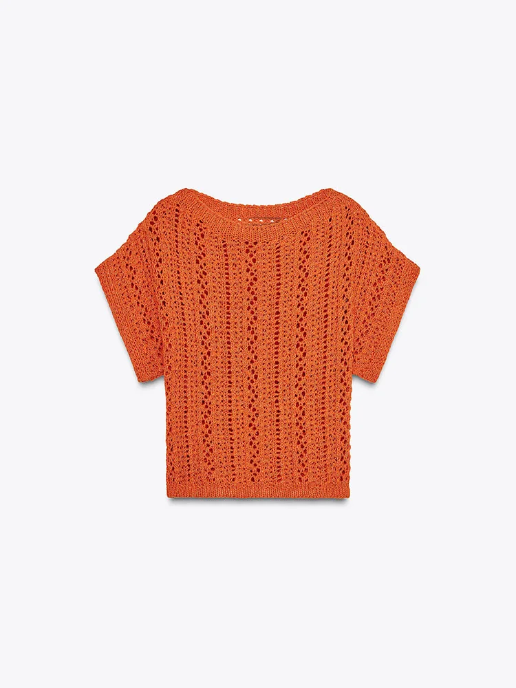 

Spring New Arrival Women's Comfortable Knitted Hollow Wide Sve round Ne ort Top Slim Fit Commute Sle Color