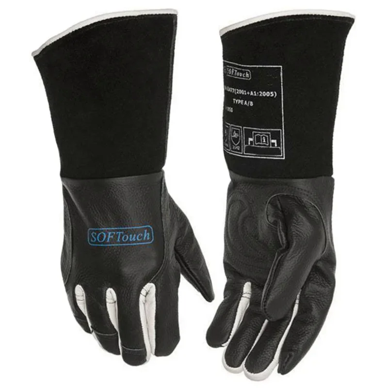 

Leather Welding Work Glove Safety Black SOFTouch Anti Heat Argon Arc Welder Cowhide TIG MIG MMA Fire Spark Spatter Proof