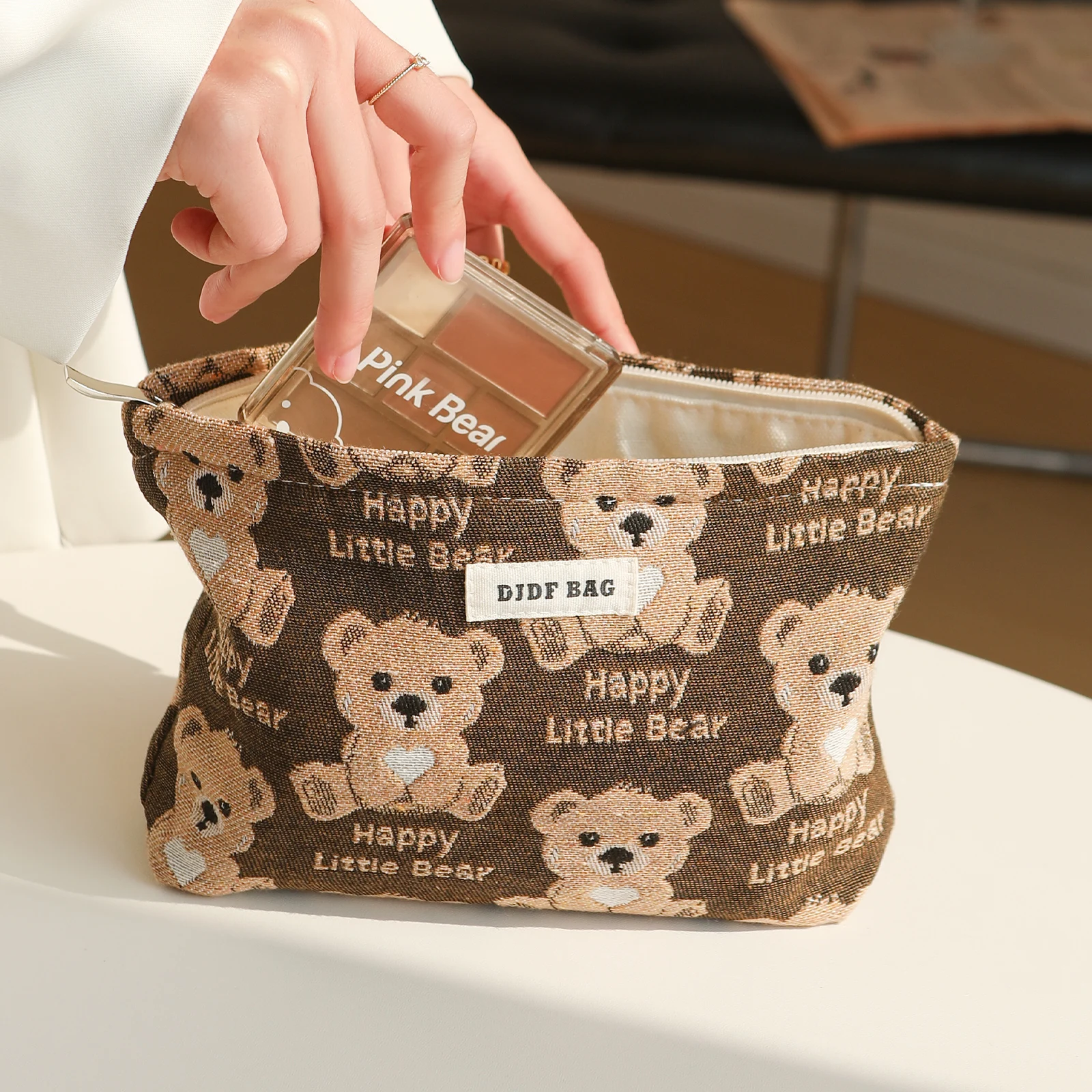 Cute Bear borsa per cosmetici femminile borsa per rossetto cosmetico di grande capacità borsa da toilette da viaggio portatile pochette per pendolari