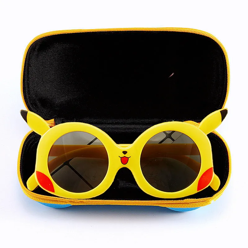 Anime Pokemon kids Sunglasses With Glasses Case Set Pikachu Figure Model Cartoon Glasses Children Boys Girls Sunglasses Toy Gift