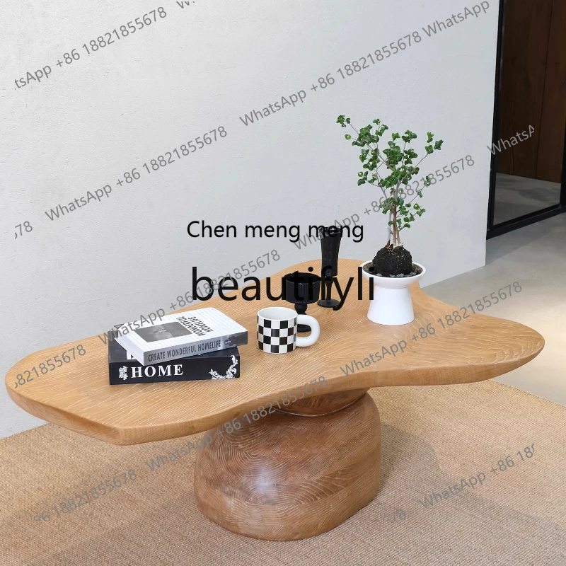 

Medieval Nordic retro ash wood log special-shaped coffee table living room balcony solid wood, small tea table H