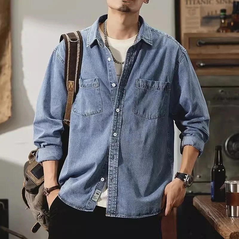 Autumn Button Men's Denim Jacket Lxury Original Clothing New in Loose Outwear Korea Branded Low Price Y2k Casual Male Jean Coats