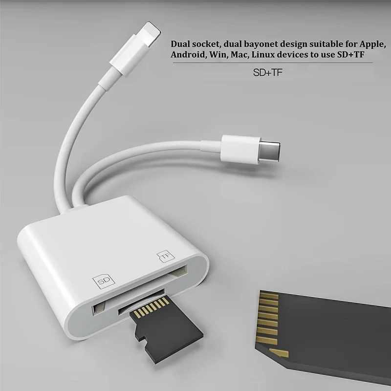 

Устройство чтения карт памяти 2 в 1 для устройств чтения карт памяти Lightning Type C SD TF Многофункциональный адаптер OTG для IPhone 15/14/13Promax/iPad Air