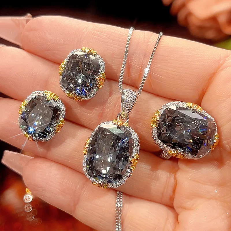

Autumn and winter hot-selling jewelry: gold-plated bird's nest cut black-grey set 12*16-10*12