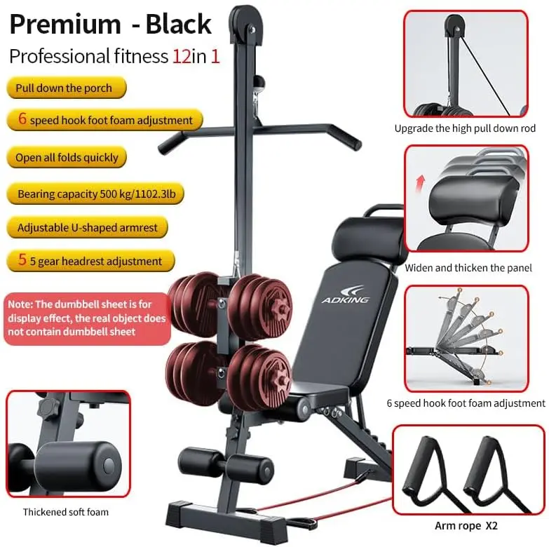 Panca da allenamento multifunzionale per palestra domestica 12 in 1, sistema di pulegge alte/basse, panca sit-up LAT, sviluppatore di gambe pull-down, stren regolabile