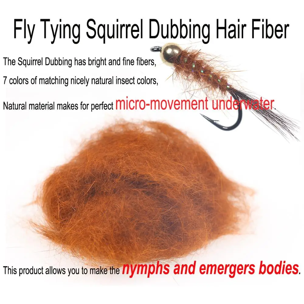 Wifreo Fly Tying Squirrel Scud Dubbing Genuine Soft Squirrel Hair Fiber Trout Fly Nymphs Body Dub Materials 2g/pack