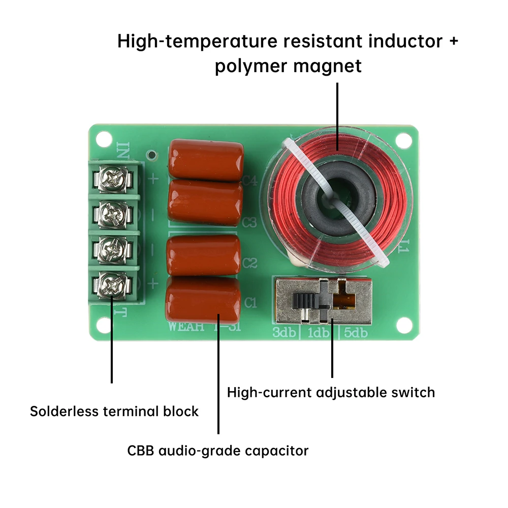 周波数分割ボード 純粋なツイータークロスオーバー 1dB 3dB 5dB ホームシアタースピーカーおよびカーオーディオ用に3段階調整可能