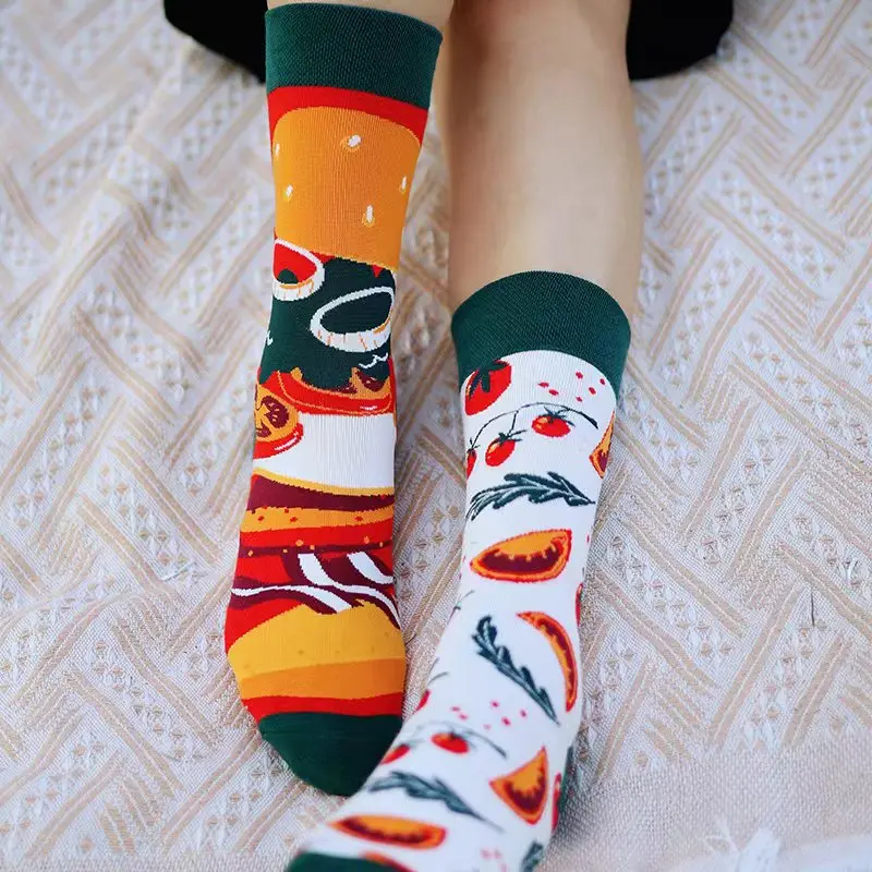 1Pair Man Women Socks Original AB Tide Socks Medium High Tube Colorful Cat Dog Koala Cow Cotton Socks Four Seasons Unisex Socks