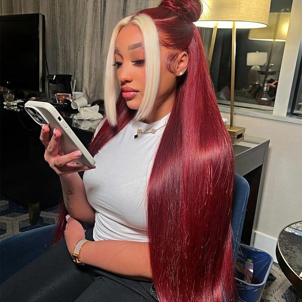 99j/613 بورجوندي الدانتيل الجبهة باروكة من شعر طبيعي 13x4 العظام مستقيم Hd الدانتيل الباروكة الأمامية 200% الكثافة الملونة قبل قطعها شعر مستعار الدانتيل