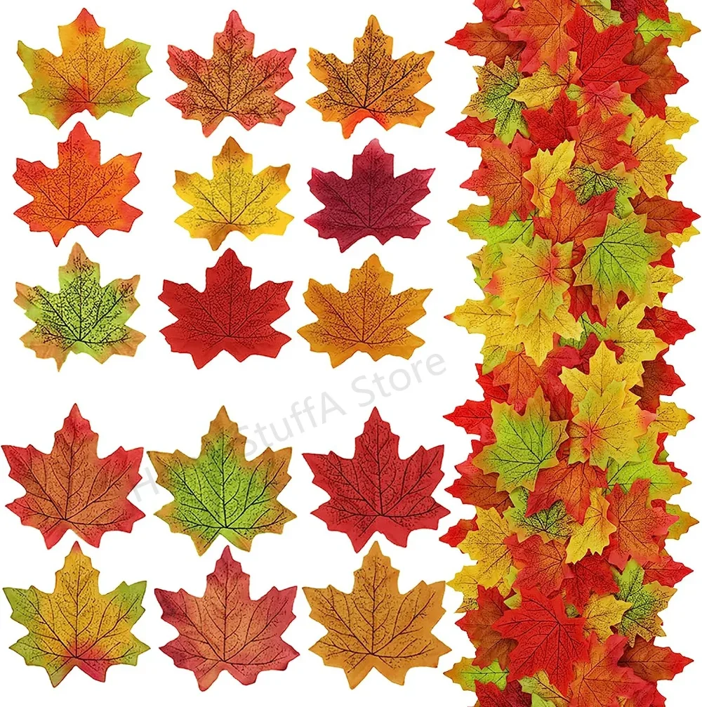 

500pc Silk Artificial Autumn Maple Leaves Fake Fall Leaves Bulk Fall Foliage for Thanksgiving Table Decor Fall Wedding Party