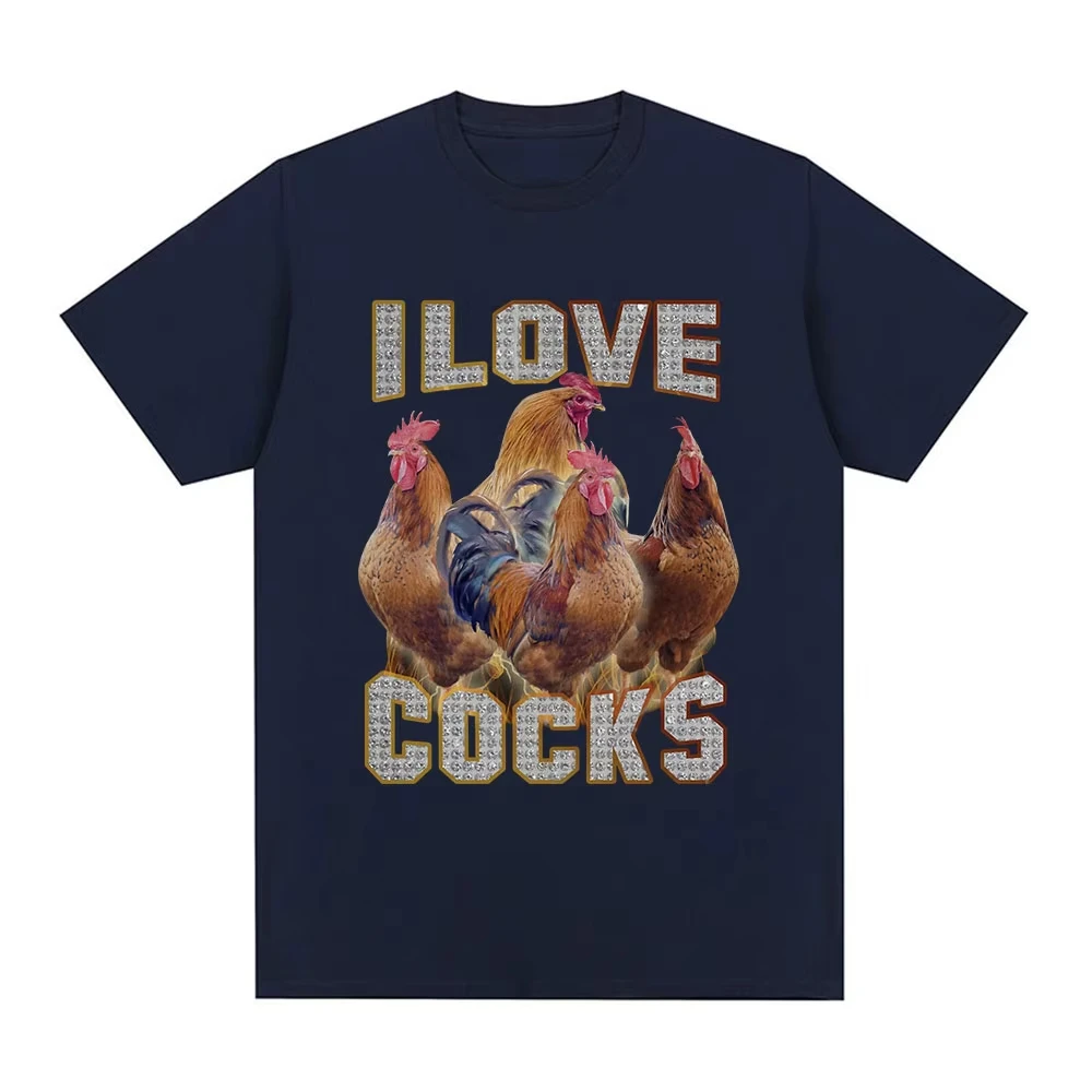 I Love Cocks Funny Roosters T Shirt Chicken Lovers Short Sleeve T-shirt  Women Oversized T Shirts Streetwear