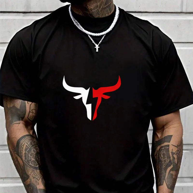 

Bull Head Pattern Print Men's Fashion T-shirt Casual Trendy Tshirts For Summer Short Sleeve Comfortable Tops